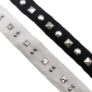 2cm Cotton Webbing Rivet Studded Nail Claw Black Cotton Tape Garment Clothing Accessories