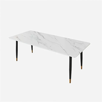 Ensemble de Tables de Salle à Manger Haut de Gamme Rectangulaires avec Pieds Métalliques, Plateau en Marbre Contemporain, pour Bars et Installations de Loisirs, Personnalisable et Meilleures Ventes