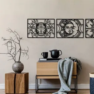 Sun Moon Star Metal Arte de la pared Decoración Mate Negro Colgante de pared Decoración para el hogar Dormitorio Sala de estar Baño Oficina Decoración de pared - Product Image 6