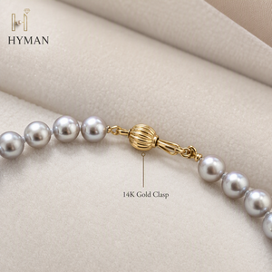 Collana di <span class=keywords><strong>Perle</strong></span> Akoya Madama Rotonde 6-7mm, Grado AAAAA, <span class=keywords><strong>Perle</strong></span> <span class=keywords><strong>Grigie</strong></span> di Alta Qualità, Stile Classico con Chiusura in Oro 14K per Donna - Product Image 4