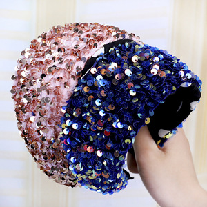LRTOU New Design Wholesale Custom Girls Bling Plastic Hair Band Fancy Paillette Fabric Flat <strong>Sequin</strong> Hairband <strong>Headband</strong> For Women - Product Image 3