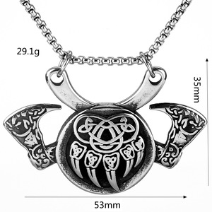 Collar con Colgante de Acero Inoxidable Estilo Nórdico Vintage para Hombre, Escudo Vikingo con Hacha, Diseño Geométrico, Joyería de Regalo - Product Image 5