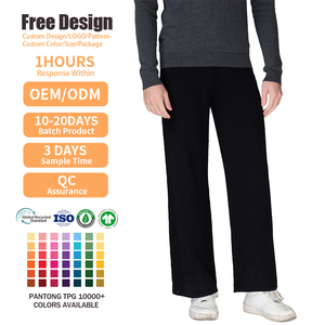 Pantalon en maille de laine et cachemire mélangée pour homme, coupe large, noir, haut de gamme, avec logo personnalisé, vente en gros - Product Image 2