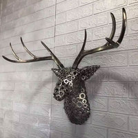 Sculpture murale suspendue rétro moderne pour la maison, artisanat en fer et en métal, statue de tête de cerf creuse grandeur nature