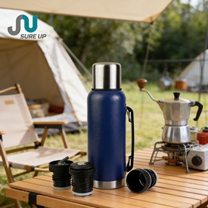 Bouteille isotherme en acier inoxydable de 1,0 L avec 3 couvercles interchangeables (paille, verseur et <span class=keywords><strong>bouchon</strong></span> à vis) pour Yerba Maté, randonnée en extérieur - Product Image 1