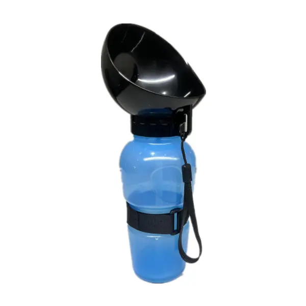 Portátil 2 en 1 al aire libre de plástico exprimido beber botella de agua para mascotas a prueba de fugas tazón de alimentación para mascotas