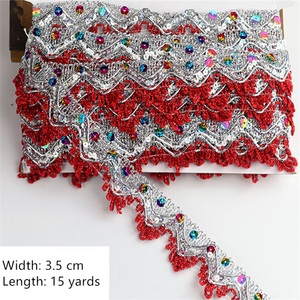 Bordo all'ingrosso 3.5cm tessuto dorato a maglia colorato Glitter paillettes ricamo africano lacci Trim