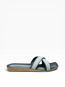 Womens <b>Black</b> Glitter Cross Strap <b>Flat</b> <b>Sandals</b> Open Toe Slip On Casual Party Fashion Footwear for <b>Ladies</b> Open Toe Slip - Product Image 3
