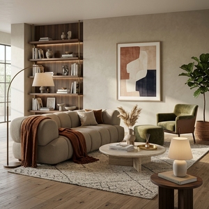 Conjunto de Sofás Modulares Curvos, Tela Bouclé, Sofá de Lujo Estilo Nube, Conjunto de Sofás Seccionales Modernos - Product Image 1