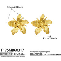 Anting-anting tusuk bunga anggrek besar bertekstur Ilona, berlapis emas 18K, baja tahan karat, anting-anting gantung floral, perhiasan hadiah