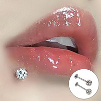 Fashionable Minimalist Full-diamond Ball Lip Stud Earrings, Stainless Steel, Multi-color Electroplated Piercing Jewelry