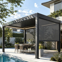 Pergola de jardin moderne imperméable avec toit à lames orientables télécommandées, système bioclimatique en aluminium pour l'ombrage des terrasses arrière-cour