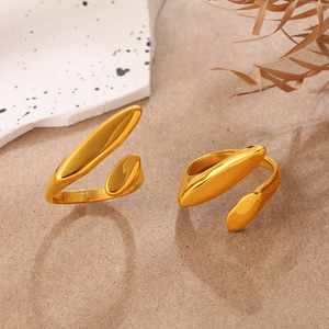 แหวนทองรูปทรงเรขาคณิต สแตนเลสสตีล ชุบทอง 18K ดีไซน์เปิดแบบไม่สมมาตร เครื่องประดับแฟชั่นสำหรับทุกเพศ เหมาะเป็นของขวัญ - Product Image 3