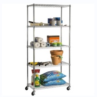 Chariot utilitaire en métal à 5 niveaux, étagère de rangement, roues, chromé argent, organisateur de fils, étagères debout, type de support pour la maison, la cuisine, le garage