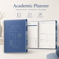 Carnet de planification académique personnalisé à spirale, couverture bleue givrée, sections à onglets pour l'étude, calendrier d'examen, personnalisation de marque, vente en gros