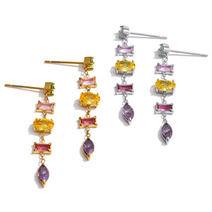 JINYOU 7156, Pendientes Colgantes <span class=keywords><strong>de</strong></span> Circonia Colorida, Diseño Moderno, Cadena <span class=keywords><strong>de</strong></span> <span class=keywords><strong>Acero</strong></span> <span class=keywords><strong>Inoxidable</strong></span>, Pendientes <span class=keywords><strong>de</strong></span> Circonia para Mujer - Product Image 1