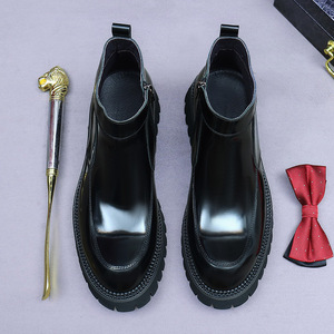 Bottines Chelsea pour hommes - Bottines Martin en cuir véritable haut de gamme, style britannique, semelle épaisse, cuir brillant, pour un look business décontracté - Product Image 6