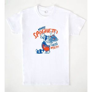 Maglietta promozionale More Spaghetti Less Upsetti bianca per adulti unisex con scollo rotondo e maniche corte - Product Image 1