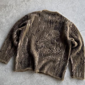 Maglione in pelliccia di cotone Oversize in Cashmere da uomo con stampa digitale strappata Vintage e ritagliata senza cuciture - Product Image 3