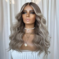 Perruque Lace Front Premium Balayage Blond Cendré 100% Cheveux Humains Vierges Pré-Pluckée Ligne de Cheveux Naturelle Sans Colle en Dentelle Suisse pour Femmes
