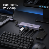 Hub USB 4 en 1 5 Gbps USB 3.0 Gen1 en alliage d'aluminium avec 2 ports USB-A et 2 ports Type-C avec câble détachable pour ordinateur portable PC Vente en gros