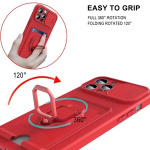 เคสโทรศัพท์แบบมีวงแหวนแม่เหล็กสำหรับกล้องแบบเลื่อนได้ สำหรับ iPhone 17 16 15 Pro Max พร้อมช่องใส่บัตร ที่ตั้งวางได้ ป้องกันโทรศัพท์มือถือ - Product Image 3