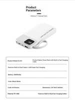 Nouvelle Arrivée Vente en Gros Batterie Externe à Charge Rapide 66W avec Câble Intégré 20000 mAh Grande Capacité Affichage Numérique Logo Personnalisé Mobile