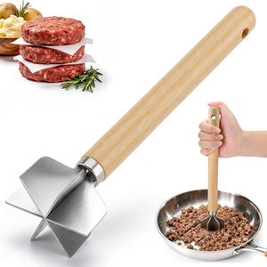 Triturador de Carne de Res de Acero Inoxidable con Mango de Madera, Herramienta de Cocina de Alta Resistencia con 6 Cuchillas para Pavo y Carne de Res - Product Image 1