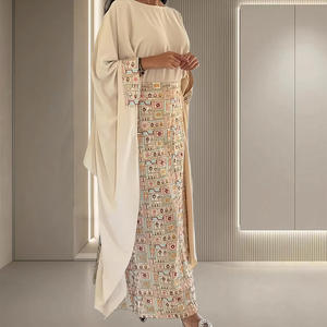 Vestido Étnico <span class=keywords><strong>de</strong></span> Manga Larga con Cuello Geométrico, Bordado y con Detalles en Poliéster para Mujeres Árabes del Medio Oriente, Otoño 2025, para Banquetes y Ocio - Product Image 1