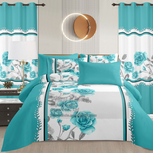 Parure de lit personnalisée 8 pièces imprimée florale avec <span class=keywords><strong>drap</strong></span>-<span class=keywords><strong>housse</strong></span> à poches profondes de 14 pouces, <span class=keywords><strong>drap</strong></span> <span class=keywords><strong>plat</strong></span>, taies d'oreiller <span class=keywords><strong>et</strong></span> rideaux – Draps de lit en gros - Product Image 3