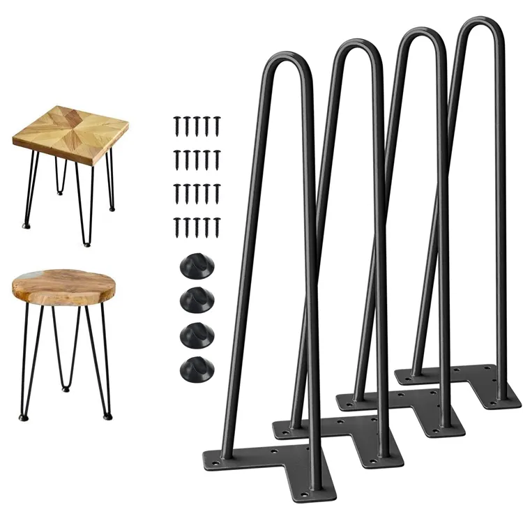 Small MOQ Factory Supply Wood Coffee Table 3 Rod 16 inch Steel Hairpin Legs