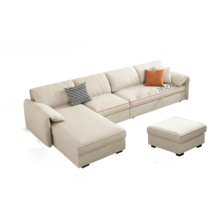 Sofá reclinable futón plegable de terciopelo moderno funcional en forma de L, muebles de madera para el hogar con sillón