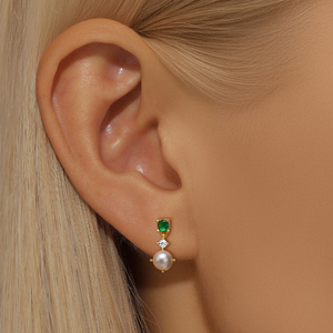 Aretes de Botón CANNER de Plata 925 con Baño de Oro de 18K y Circonita Verde para Uso Diario, Joyería de Lujo para Chicas - Product Image 3