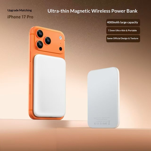 2025 New Ultra-Thin Magnetic Wireless Charging Power Bank 4000mAh Fast Charging Compatible with Apple iPhone 17 Air