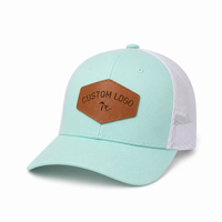 Casquette Trucker 6 Panneaux Personnalisée 2026 Vert Menthe avec Dos en Maille, Calotte Structurée et Logo Hexagonal en Cuir Estampé, Fermeture Snapback – Vente en Gros