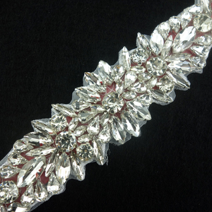 Impresionante pulsera de diamantes de imitación de plata trim <span class=keywords><strong>rojo</strong></span> lazo hecho a mano cinturón de novia con cuentas para las mujeres vestido de noche - Product Image 2