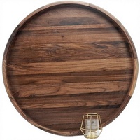 Plateau de service rond en bois brun Lavihexco de haute qualité, style élégant, décoration d'intérieur, fabriqué à la main au Vietnam, modèle LVW-018