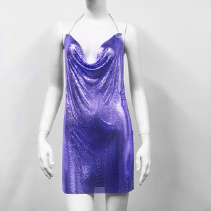 Vestido de Mujer Estilo Europeo y Americano, Metálico, Sexy, con Abertura, para Fiesta, Club Nocturno, <span class=keywords><strong>Falda</strong></span> con Tirantes - Product Image 4