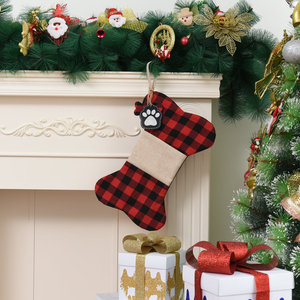 2024 <b>Christmas</b> Dog <b>Stockings</b> Linen Plaid Paw Print Pet Sublimation <b>Stocking</b> <b>Holder</b> Candy Gift Bag - Product Image 6