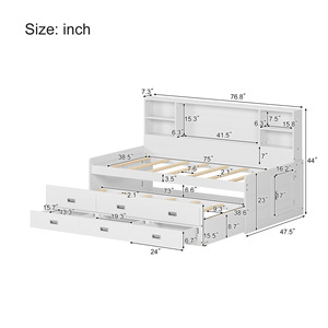 <b>White</b> Modern Wooden Storage <b>Double</b> <b>Bed</b> With Built-In Shelves And Drawers Multi-Functional Furniture For Children Adults Elderly - Product Image 2
