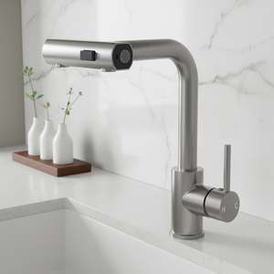 Grifos de cocina negros Gris Extraíble Rotación Cascada Rociador de corriente Cabezal Mezclador de fregadero Grifo de agua de níquel cepillado - Product Image 1