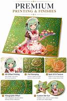 Papan Shikishi Tema Musik & Cinta Anime Kustom dengan Seni Kertas dan Dudukan Kayu Desain Foil Emas Dekorasi Rumah Koleksi