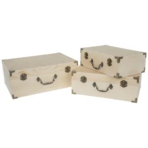 Scatola di legno rettangolare scatole di legno non finite Set di scatole di legno con Hardware antico