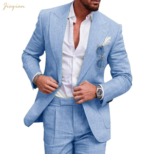 <span class=keywords><strong>Costume</strong></span> sur mesure pour <span class=keywords><strong>homme</strong></span> en lin mélangé 2 pièces : léger, respirant, polyester et lin pour <span class=keywords><strong>mariage</strong></span> d'été, plage, cérémonie, bal, vacances - Product Image 2