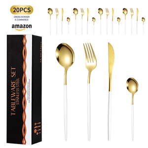 Stainless Steel Cutlery Set 20Pcs Gold <b>Red</b> Handle Tableware Dinnerware <b>Gift</b> <b>Box</b> Durable Western Style Fork Spoon Knife Set - Product Image 3
