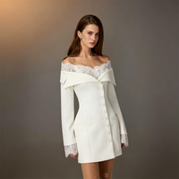 Robe élégante ZYHT 75333 à épaules dénudées avec panneau en dentelle blanche, taille cintrée, manches longues pour femme, tenue chic de soirée