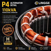 Groupe électrogène diesel silencieux 110 kVA, moteur Perkins, triphasé 480 V 230 V, refroidissement par eau, châssis ouvert, ATS, pour usage industriel de secours