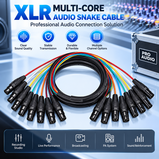 8 Channel XLR Snake Cable XLR Female to Male Multicore Audio Cable 8 Channel Stage Snake Cord for Mixer Studio Audio Equipment