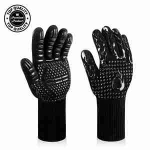 Heat Resistant Dotted BBQ Oven Gloves Flame Retardant Aramid Deyan Fiber with <b>Silicone</b> Printed Cotton Lining - Product Image 1