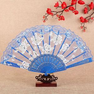 Hot Sale Fashion Foldable Lace <b>Edge</b> Rose PP Hot Stamping <b>Plastic</b> Bone Hand Fan 23x42.5cm Custom Tags for Wedding Gift - Product Image 5